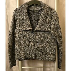 Sweater Knit Jacket Shawl Collar Button Front Geometric Print Made in Italy M